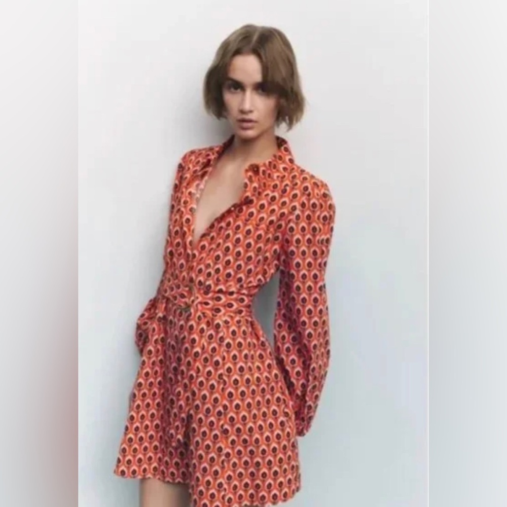 ZARA Balloon Sleeves Button Front Dress, size M